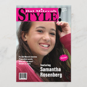 Style! Bat Mitzvah Magazine Invitation in Pink