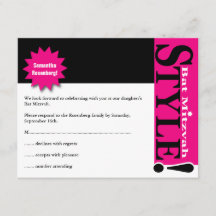 Style! Bat Mitzvah Magazine RSVP Reply Card Pink
