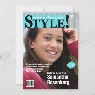 Style! Bat Mitzvah Magazine Thank You Card Teal