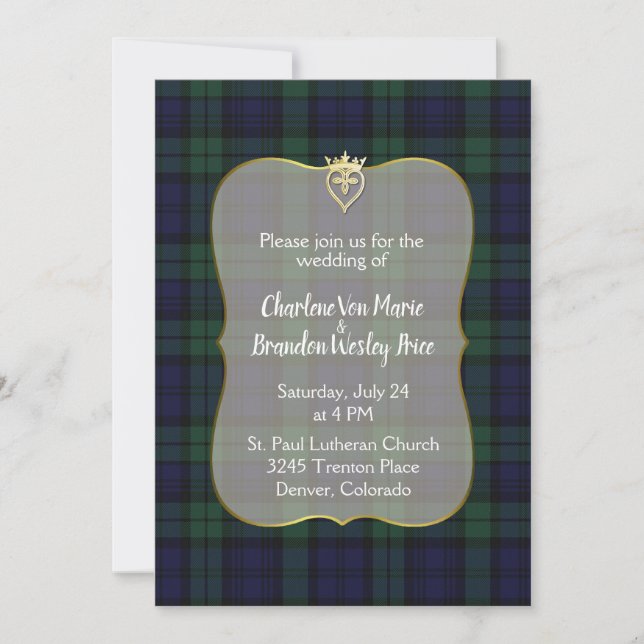 Style Black Watch Tartan Faire-part de mariage (Devant)