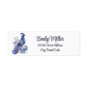 Style bleu et blanc Delft paon avec fleurs