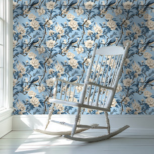 Style Chinoiserie bleu et blanc Papier peint flora