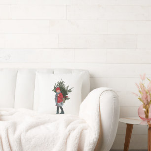 Style Christmas Girl Ornament. Ceramic Circle Throw Pillow
