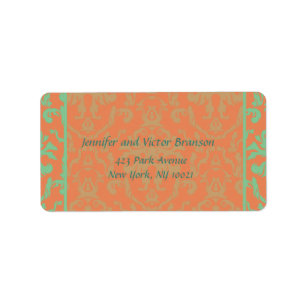 Style -Damask orange et vert étiquette d'adresse
