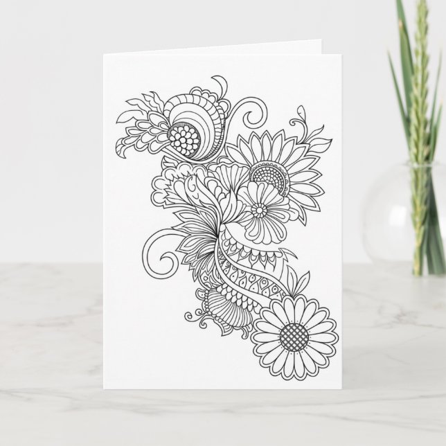 Style Doodle Couleur Florale Votre propre carte (Devant)