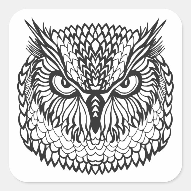 Style Eagle Owl Head Square Sticker (Front)