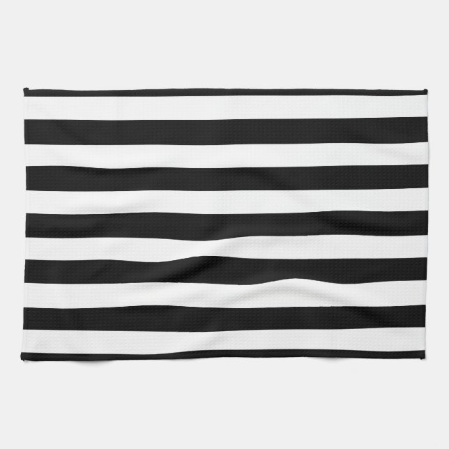 Style & Elegance in Black & White Striped Pattern Kitchen Towel (Horizontal)