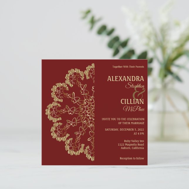Style Floral Mandala Faire-part de mariage (Debout devant)