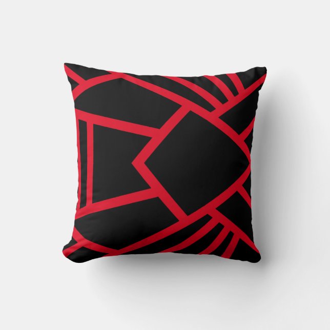 Style géométrique abstrait Coussin noir et rouge (Recto)