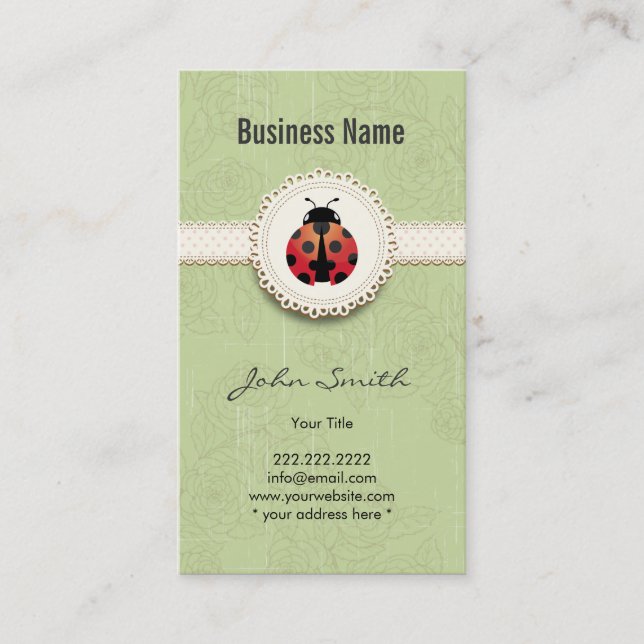 Style Ladybug & Lace Green Floral Carte de visite (Devant)