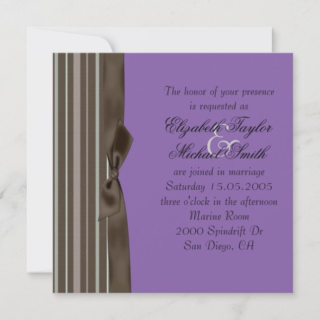 Style Luxe Brown Ruban Violet Mariage Invitation (Devant)