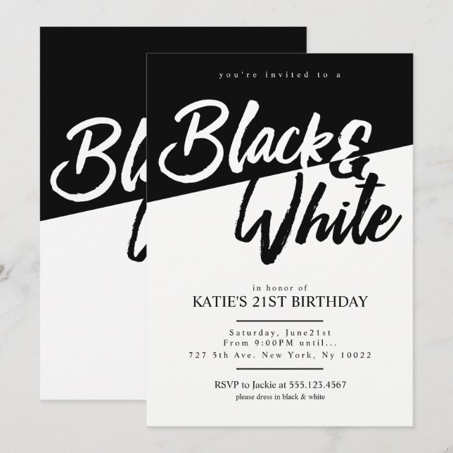 Style moderne Invitations Black and White Party (Devant / Derrière)