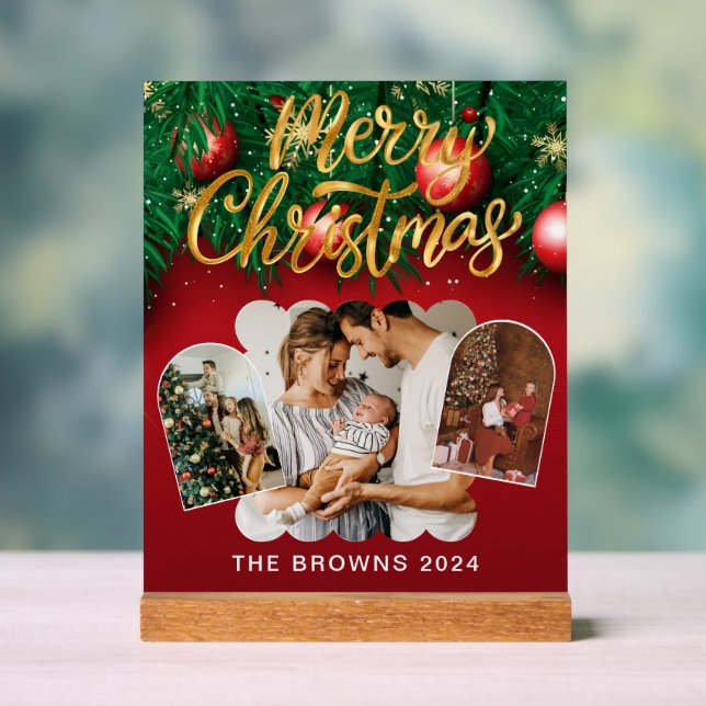 Style moderne Rouge or Noël Photo de famille (Neutre)