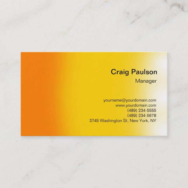 Style orange jaune clair simple Carte de visite (Devant)