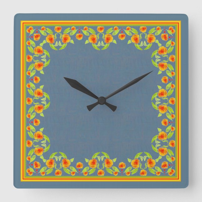 Style Pays Marigolds Bordure Carré Horloge murale (Recto)