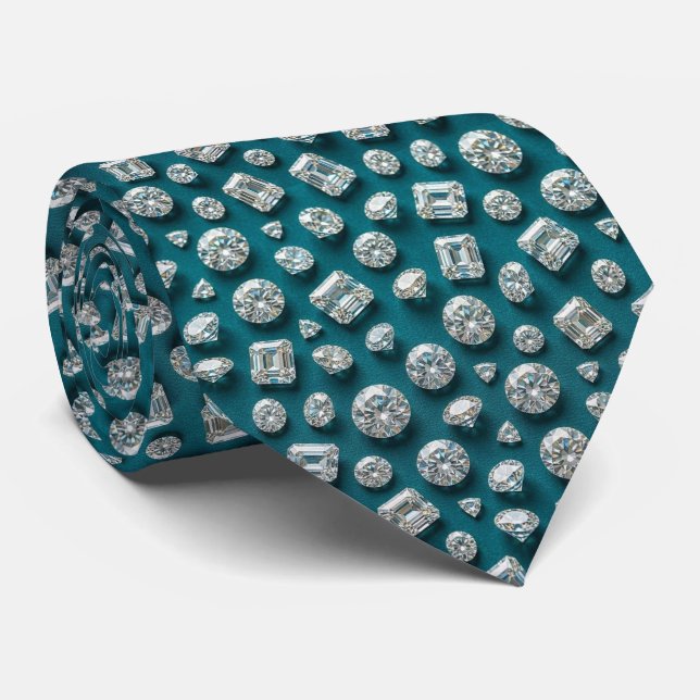 Style Peacock | Luxury Diamond Teal Blue Tie (Rolled)
