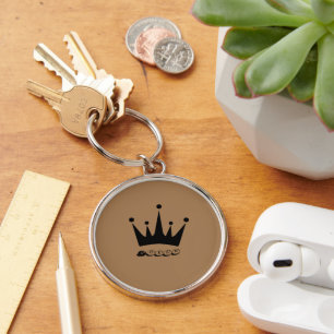 Style Premium Round Queen Text with Black Crown Keychain