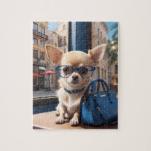 Style Puzzle: Chihuahua Wears Blue Glasses in Luxu