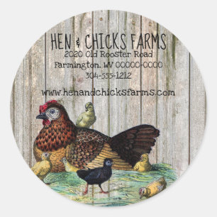 Style rustique ferme Hen & Chicks Étiquette sur bo
