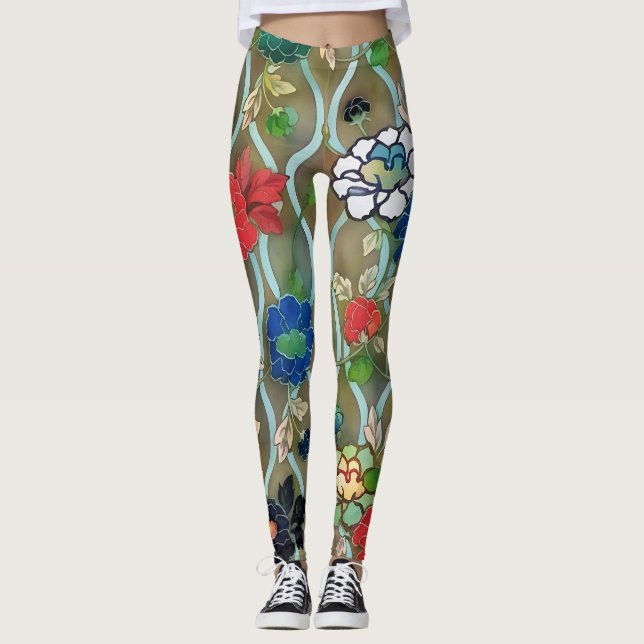 Style vintage Lotus Fleurs Leggings Art (Devant)