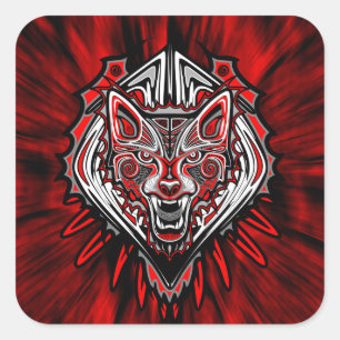 Style Wolf Tattoo Haida Art Stickers Carré brillan