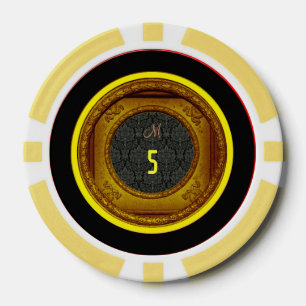 Styled Frame Damask 5 Monogram Yellow Poker Chips