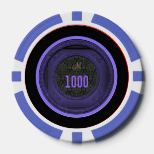 Styled Frame Damask Monogram Purple Poker Chips