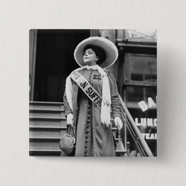 Stylin' Suffragette, 1908 2 Inch Square Button (Front)