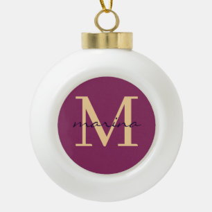 Stylis and personalized monogrammed ceramic ball christmas ornament