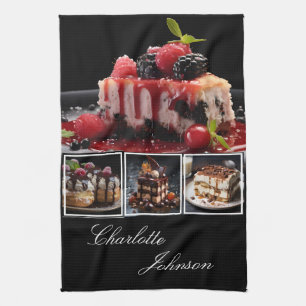 Stylis Black & White 4 Photo Desserts Personalized Kitchen Towel