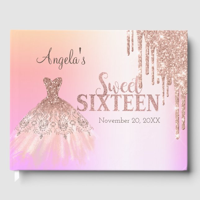 Stylis Chic Dress Glitter Drips Sweet 16   Guest Book (Front)