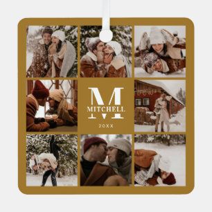 Stylis Simple Couple Photo Collage Monogram Gift Metal Ornament