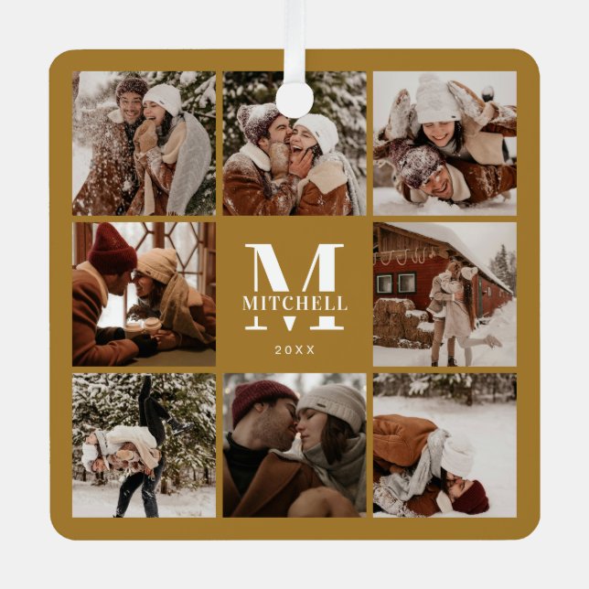 Stylis Simple Couple Photo Collage | Monogram Gift Metal Ornament (Front)