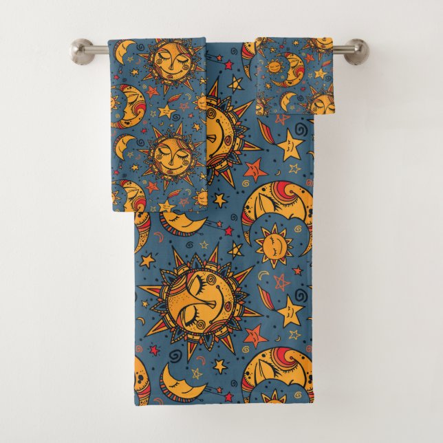 Stylisé Main Tirée Boho Sun Moon Stars Bleu (En situation)