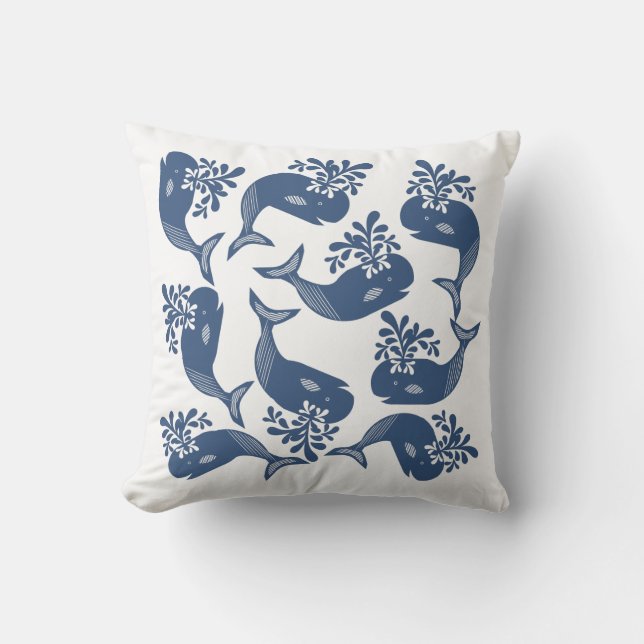 Stylised Blue Whales Outdoor Pillow (Front)