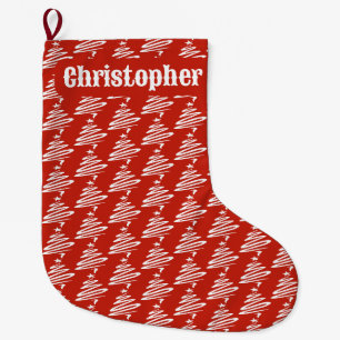 Stylised Christmas Trees Design with Name Large Ch Stocking