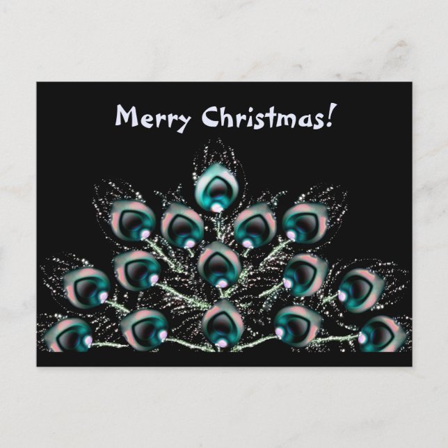 Stylised peacock's feathers holiday postcard (Front)