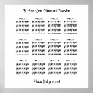 Stylish 12 Table Wedding Seating Chart Poster