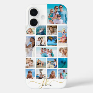 Stylish 18 Photo Collage Script Monogram Name iPhone 16 Case