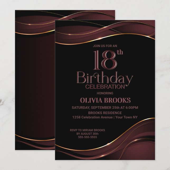Stylish 18th Birthday Black and Pink Party Invitation (Front/Back)