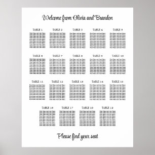 Stylish 19 Table Wedding Seating Chart Poster