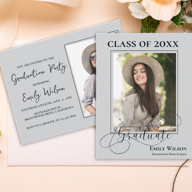 Stylish 2025 2 Photo Graduation Party Invitation Postcard (Stylish 2025 2 Photo Graduation Party Invitation Postcard)