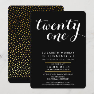 STYLISH 21e anniversaire INVITATION or blanc type
