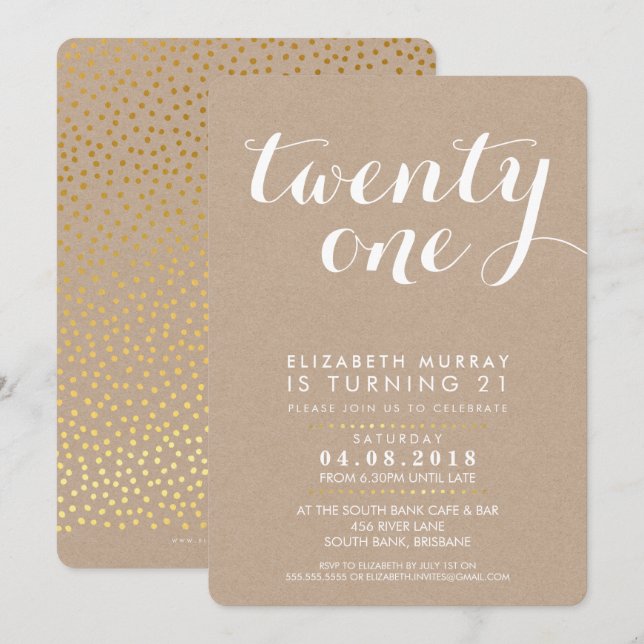 STYLISH 21ème anniversaire INVITATION blanc sur kr (Devant / Derrière)
