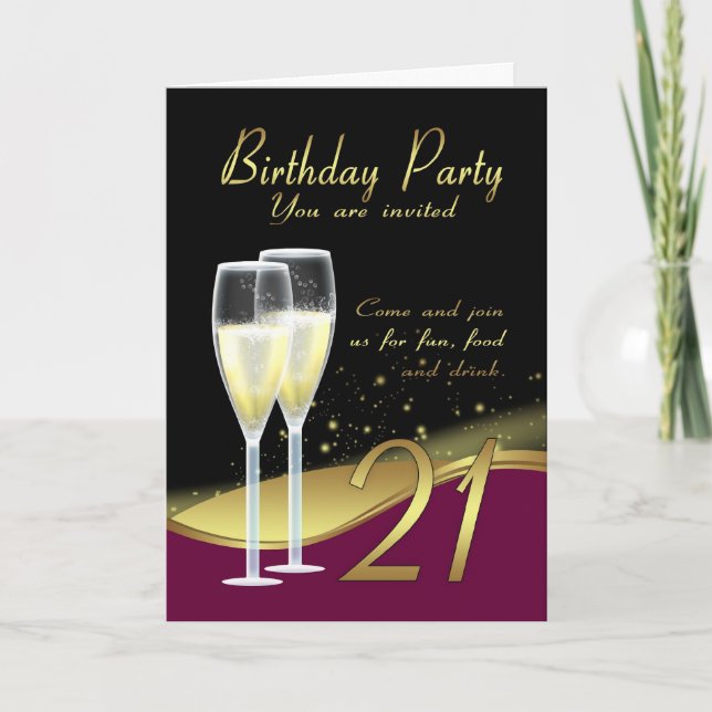 Stylish 21st Birthday Party Invitation Card (Front)