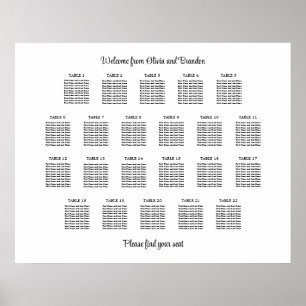 Stylish 22 Table Wedding Seating Chart Poster
