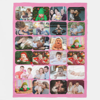 Stylish 24 Photo Collage Pink Fleece Blanket
