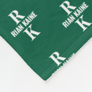 Stylish 2-letter Monogram Stamped All Over Green Fleece Blanket