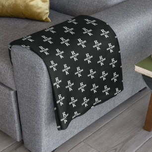 Stylish 2-letter Monograms stamped allover Black Fleece Blanket