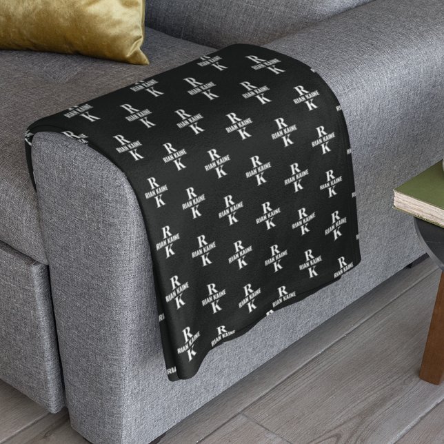 Stylish 2-letter Monograms stamped allover Black Fleece Blanket (Creator Uploaded)